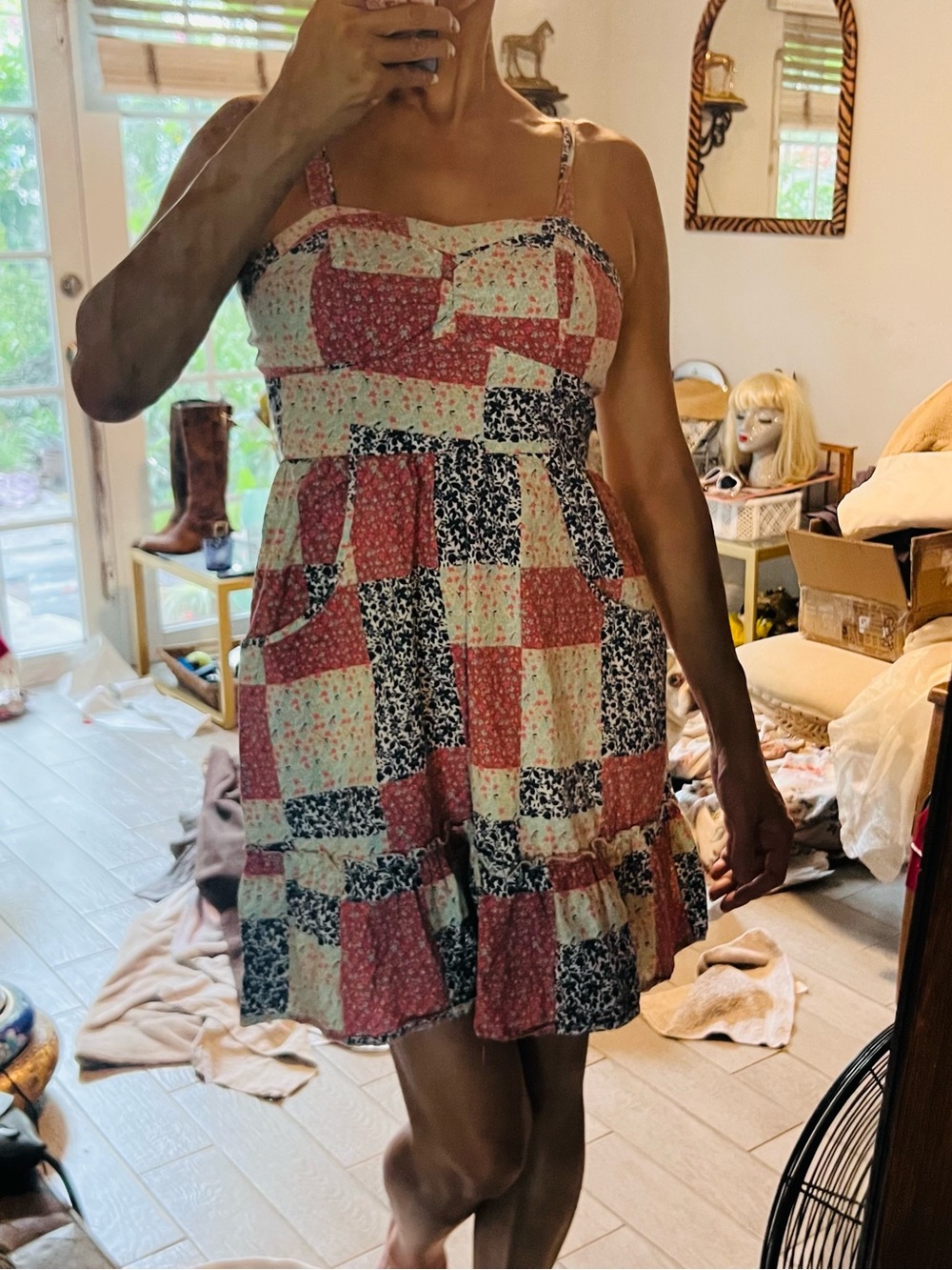 Cottony Patchwork Mini Dress in excellent condition
